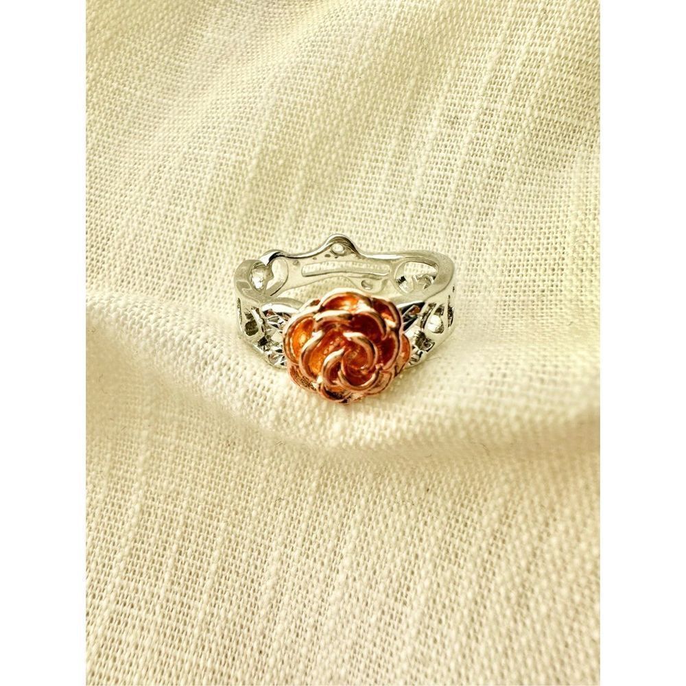 Rose gold and silver color rose bud ring